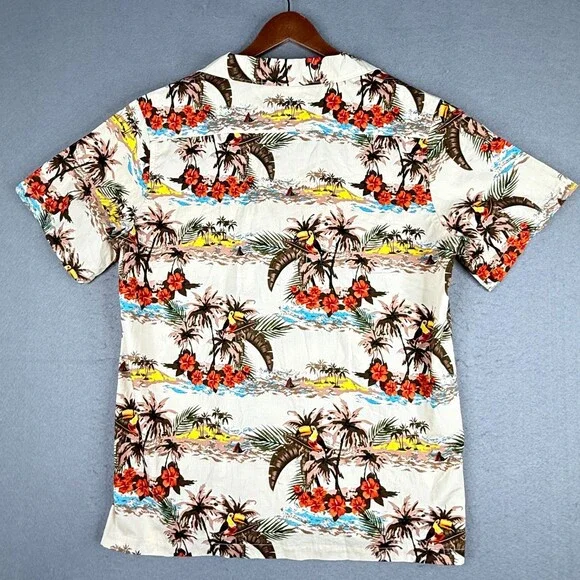 Barefoot In Paradise Shirt Adult Medium Floral Toucan Hawaiian Camp Tropical Men - Picture 11 of 12